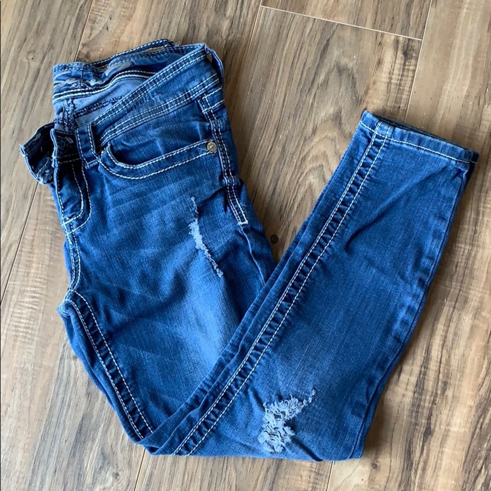 Seven ankle length distressed skinny jeans